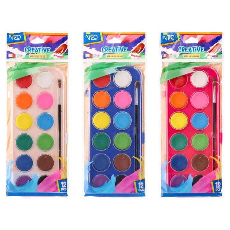 Creative, watercolor with brush, large, 12pcs