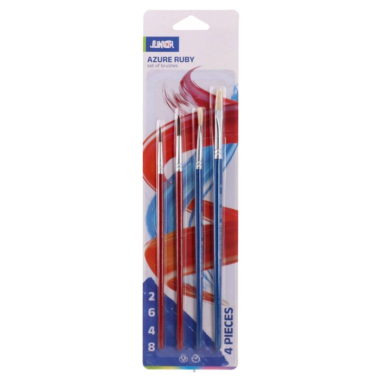 Azure Ruby, set of brushes, flat & round, 4pcs
